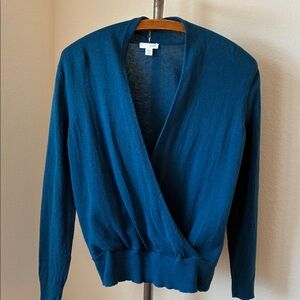 J. Jill Prussian Blue V-Neck Sweater office classic surplice wrap balletcore EUC